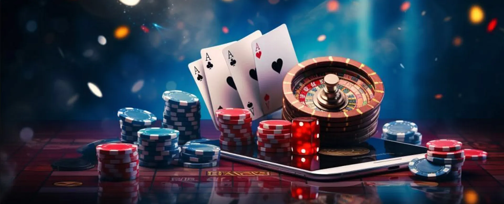 OKBET Casino main visual with golden chips and luxurious gaming atmosphere